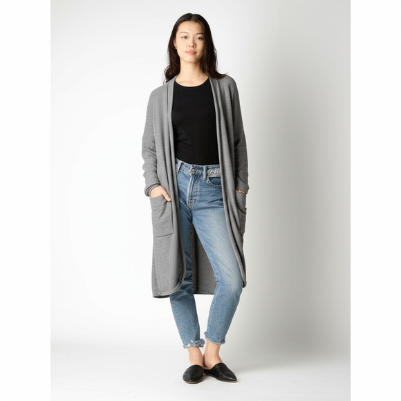 freebird Sweaters - Freebird Cardigan Size S Grey Open Front Long Ribbed Knit Cozy Casual Layer